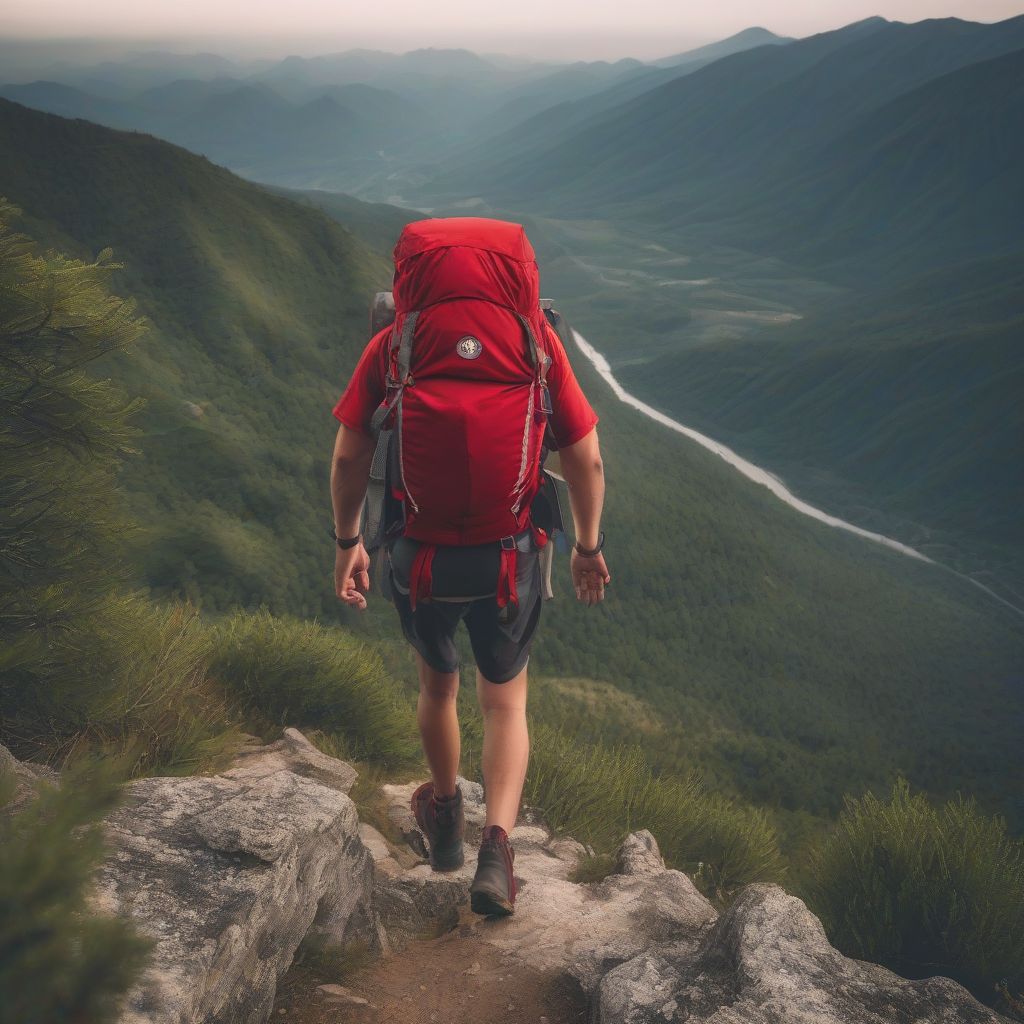 Backpacker Hiking on a Mountain Trail