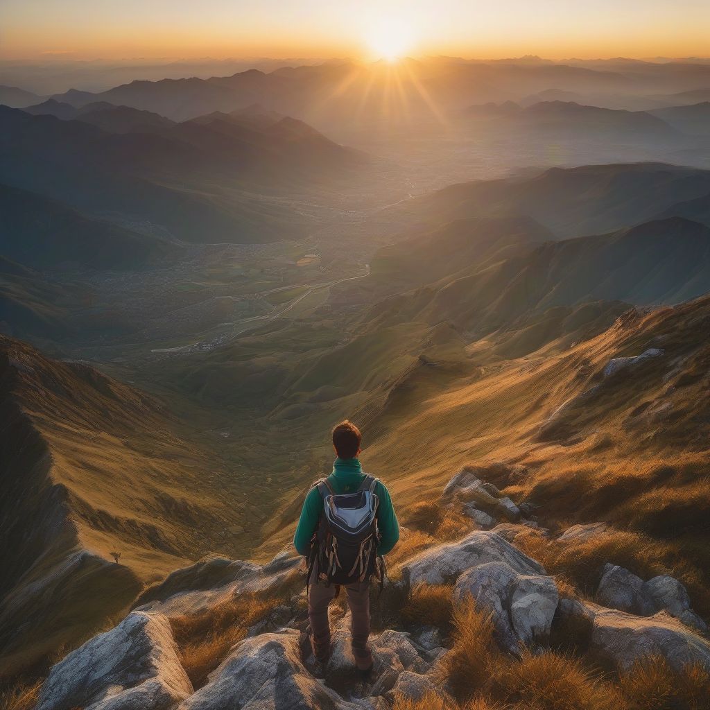 Hiker Enjoying View with Backpack