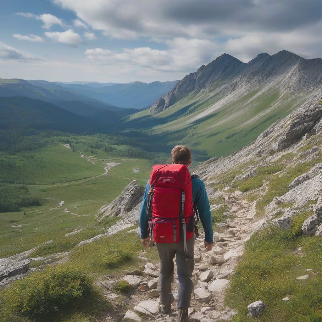 Hiker Testing Backpack Durability on Mountain Trail